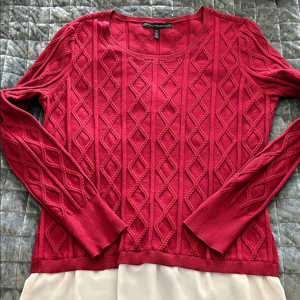White House Black Market Red Sweater Cable knit!! Beautiful! Size xl WHBM